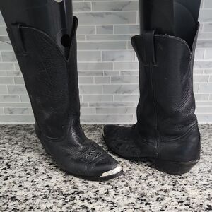 Vintage Handmade Black Leather Cowboy Boots sz 10.5 EE soft supple western USA
